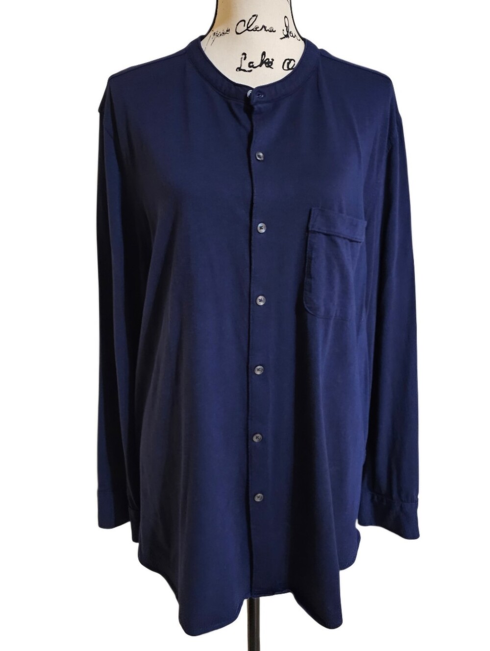 Tasso Elba Navy Long-Sleeve Band-Collar Button-Down Shirt